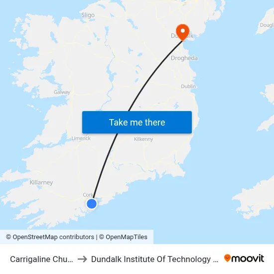 Carrigaline Church to Dundalk Institute Of Technology - Dkit map