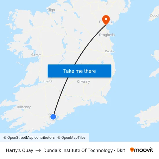Harty's Quay to Dundalk Institute Of Technology - Dkit map