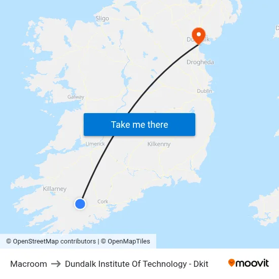 Macroom to Dundalk Institute Of Technology - Dkit map