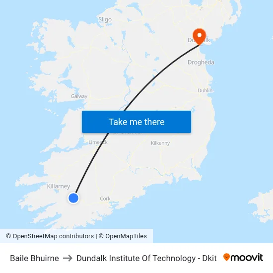 Baile Bhuirne to Dundalk Institute Of Technology - Dkit map