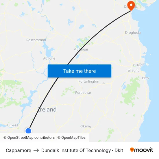 Cappamore to Dundalk Institute Of Technology - Dkit map