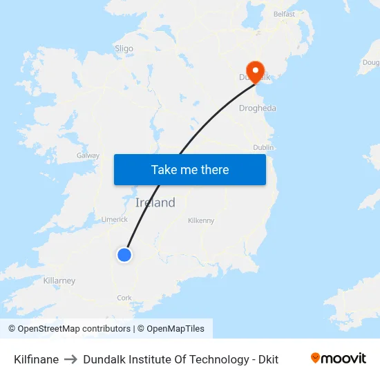 Kilfinane to Dundalk Institute Of Technology - Dkit map