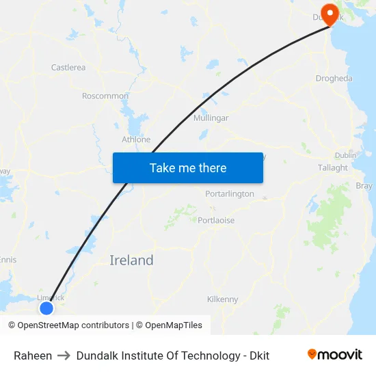 Raheen to Dundalk Institute Of Technology - Dkit map