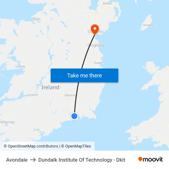 Avondale to Dundalk Institute Of Technology - Dkit map