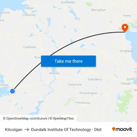 Kilcolgan to Dundalk Institute Of Technology - Dkit map