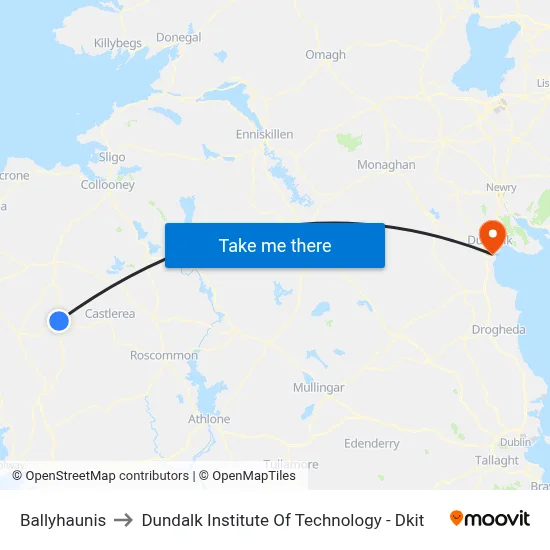 Ballyhaunis to Dundalk Institute Of Technology - Dkit map