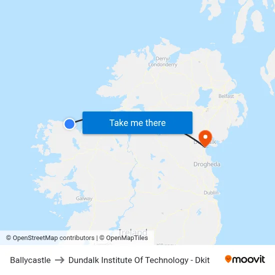 Ballycastle to Dundalk Institute Of Technology - Dkit map