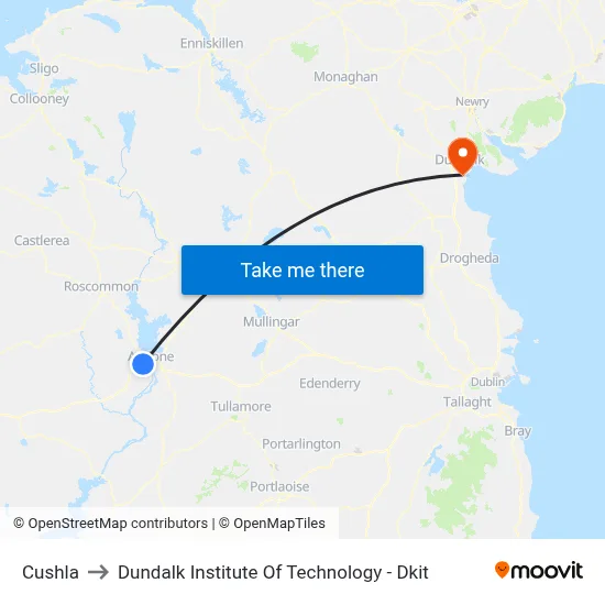 Cushla to Dundalk Institute Of Technology - Dkit map