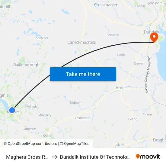Maghera Cross Roads to Dundalk Institute Of Technology - Dkit map