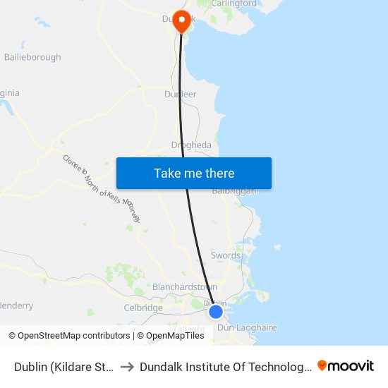 Dublin (Kildare Street) to Dundalk Institute Of Technology - Dkit map
