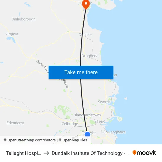 Tallaght Hospital to Dundalk Institute Of Technology - Dkit map