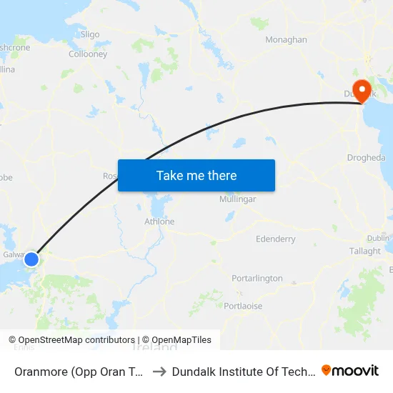 Oranmore (Opp Oran Town Centre) to Dundalk Institute Of Technology - Dkit map