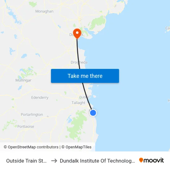 Outside Train Station to Dundalk Institute Of Technology - Dkit map