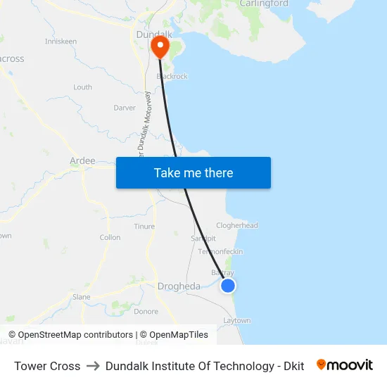Tower Cross to Dundalk Institute Of Technology - Dkit map