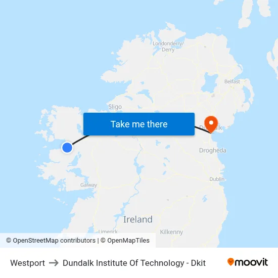 Westport to Dundalk Institute Of Technology - Dkit map