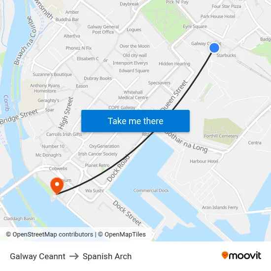 Galway Ceannt to Spanish Arch map