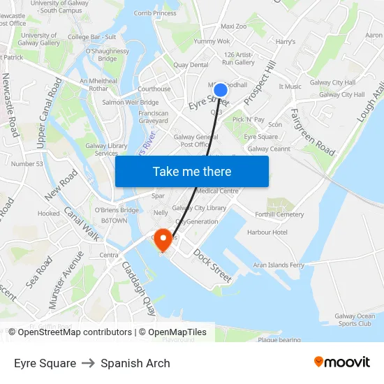 Eyre Square to Spanish Arch map