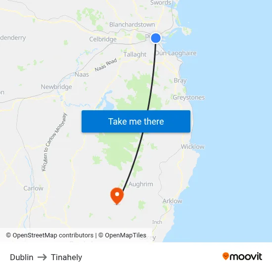 Dublin to Tinahely map