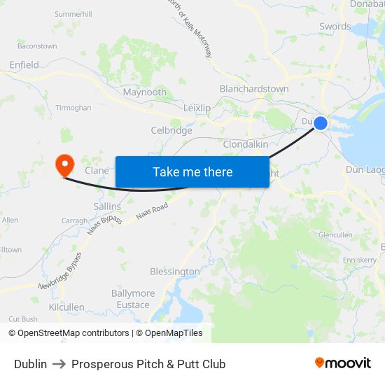 Dublin to Prosperous Pitch & Putt Club map