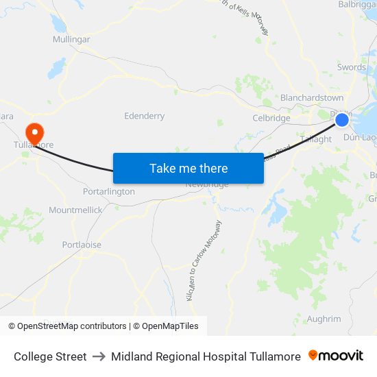 College Street to Midland Regional Hospital Tullamore map