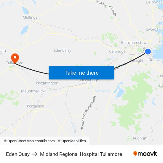 Eden Quay to Midland Regional Hospital Tullamore map