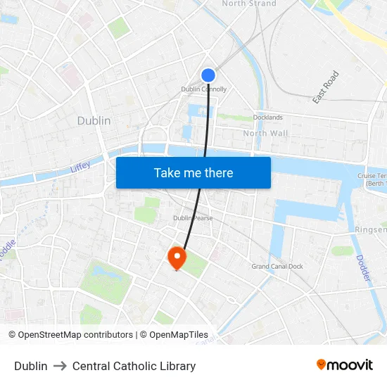 Dublin to Central Catholic Library map