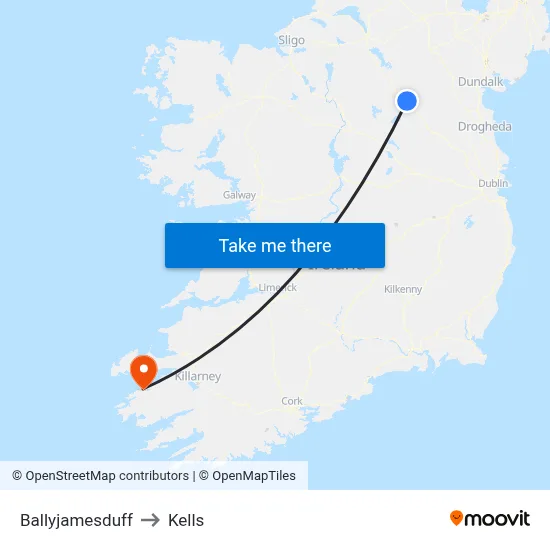 Ballyjamesduff to Kells map