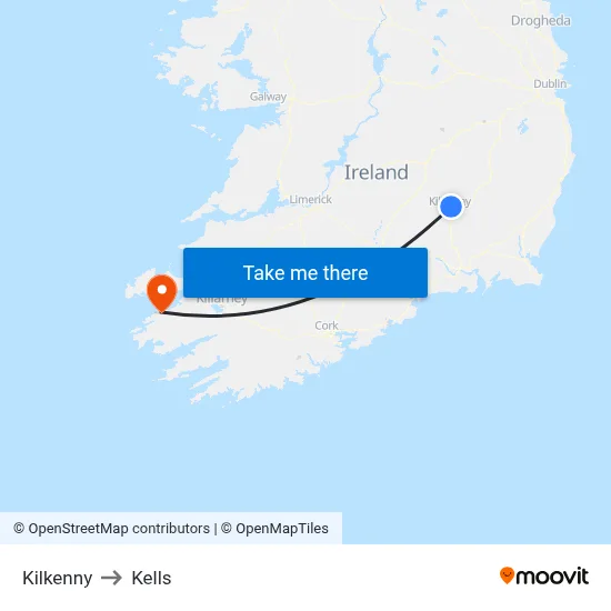 Kilkenny to Kells map