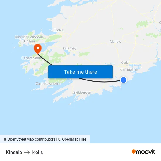 Kinsale to Kells map