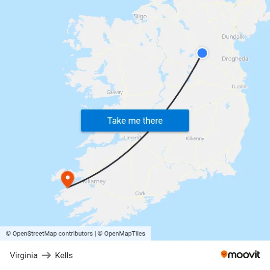 Virginia to Kells map