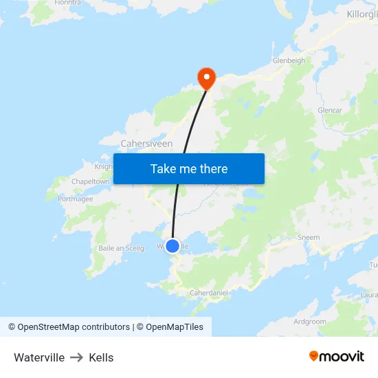 Waterville to Kells map