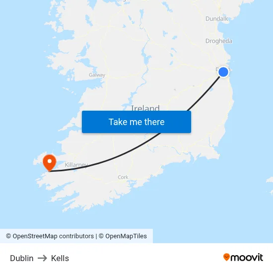 Dublin to Kells map