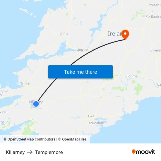 Killarney to Templemore map