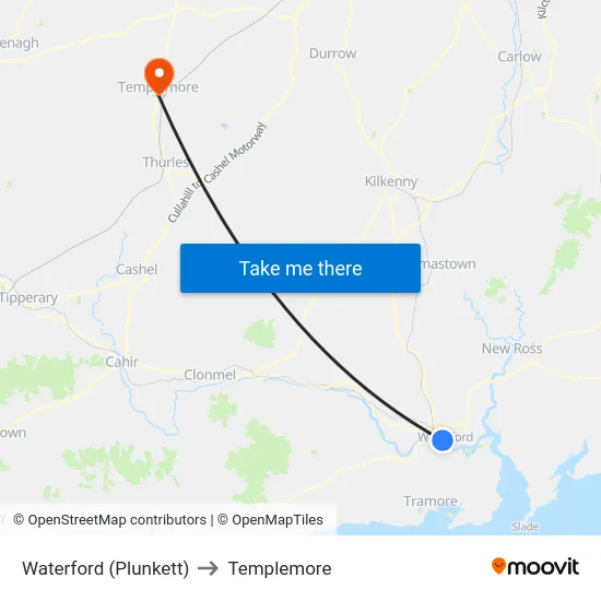 Waterford (Plunkett) to Templemore map