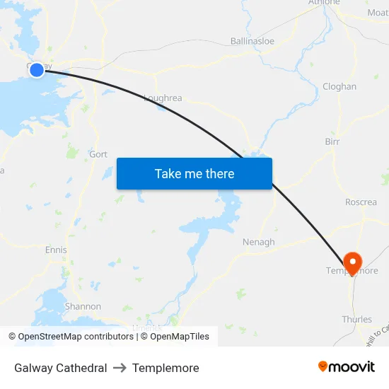 Galway Cathedral to Templemore map
