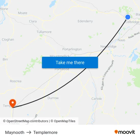 Maynooth to Templemore map