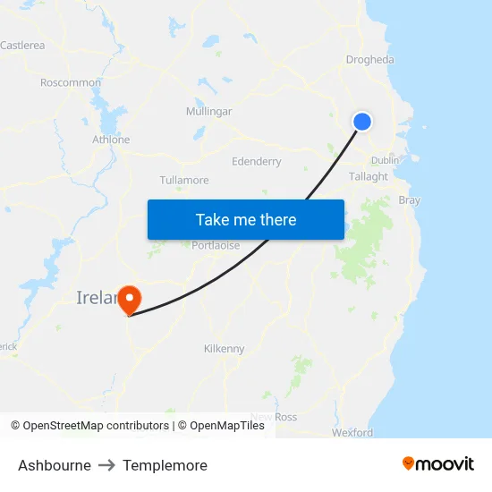 Ashbourne to Templemore map