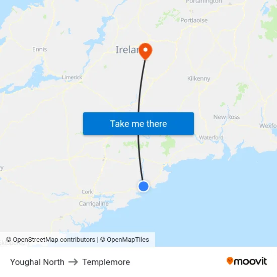 Youghal North to Templemore map
