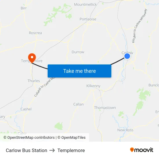Carlow Bus Station to Templemore map
