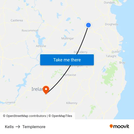 Kells to Templemore map