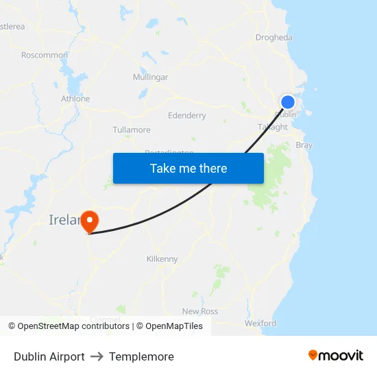 Dublin Airport to Templemore map