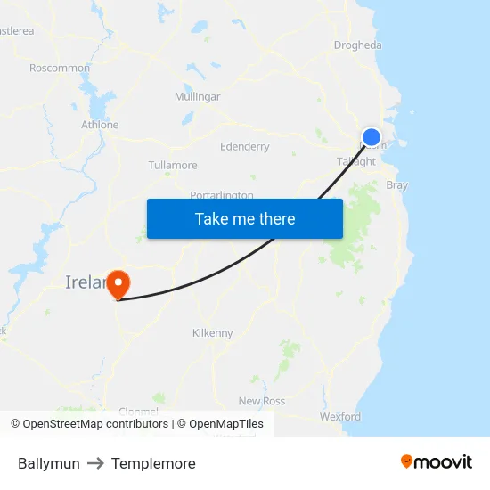 Ballymun to Templemore map