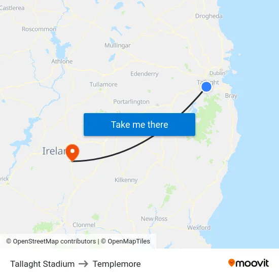 Tallaght Stadium to Templemore map