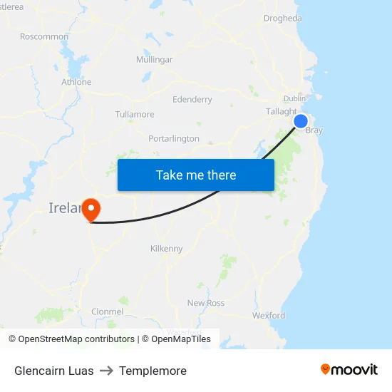 Glencairn Luas to Templemore map
