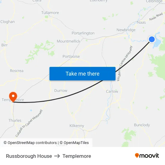 Russborough House to Templemore map