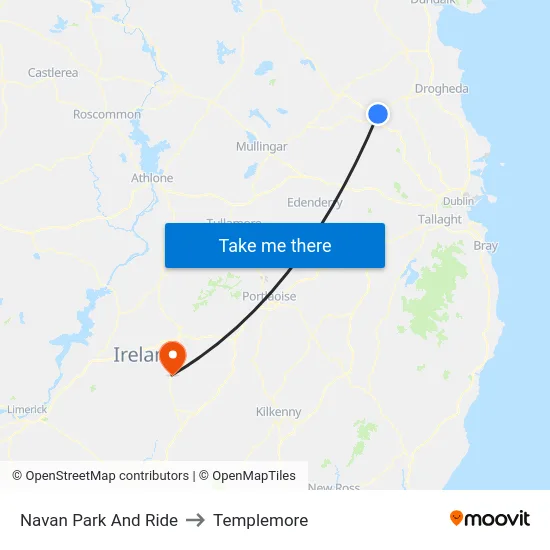 Navan Park And Ride to Templemore map