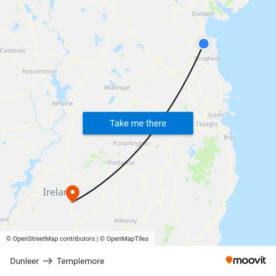 Dunleer to Templemore map