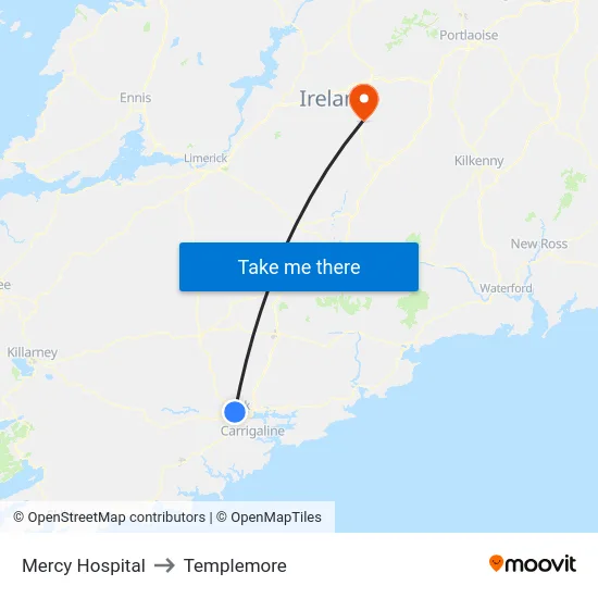 Mercy Hospital to Templemore map