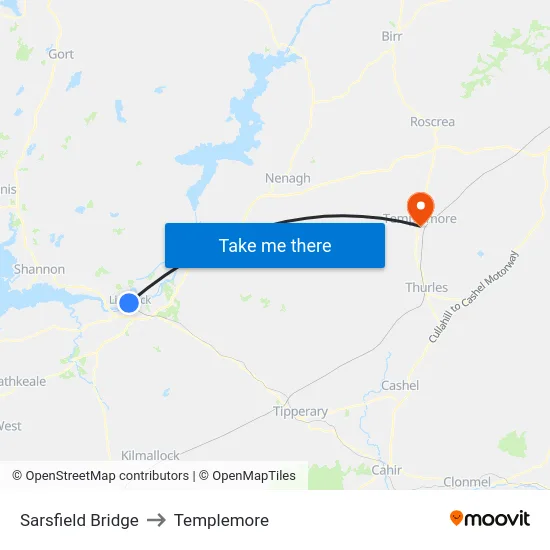 Sarsfield Bridge to Templemore map