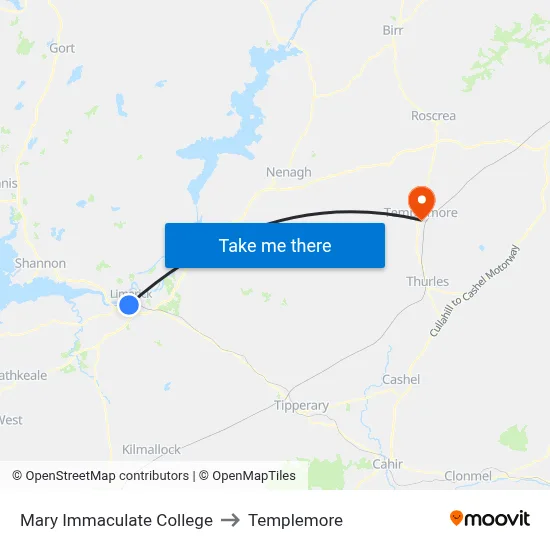Mary Immaculate College to Templemore map